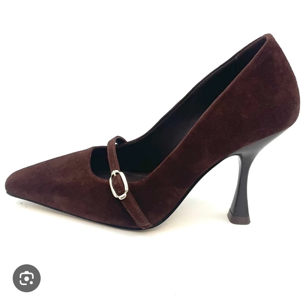 Larroude Chocolate Brown Suede Pointed Toe Heels